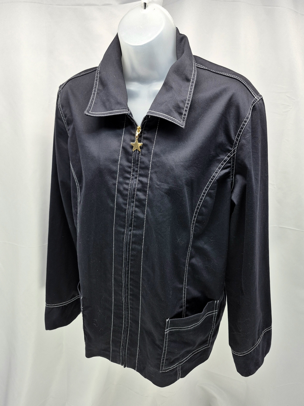 Koret Size 16 Navy Blue Zip Up Utility Jacket Contrast Stitch Star Charm